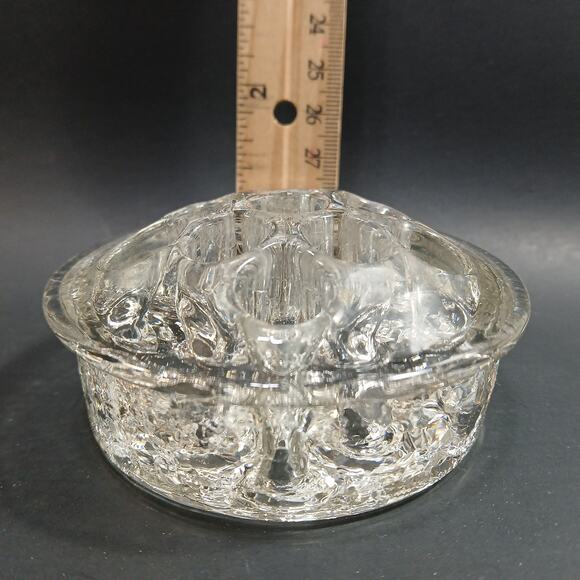 Vtg Round Clear Glass Flower Frog 3 Footed 11 Hole 3.25" Dia 1.5" Tall ?Crack? - Picture 6 of 8